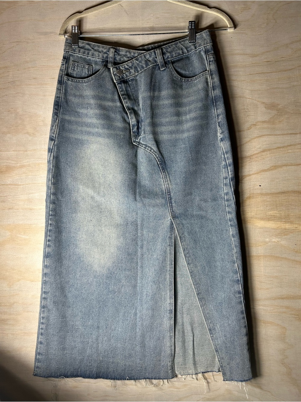 SHEIN Light Blue Denim Maxi Skirt with Front Slit